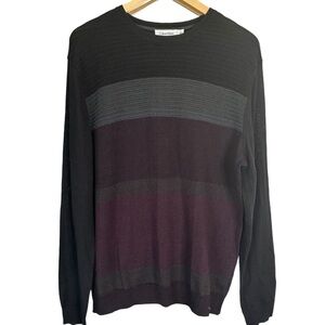 Calvin Klein Men’s Purple & Gray Striped Long Sleeve Crew Neck Sweater sz L